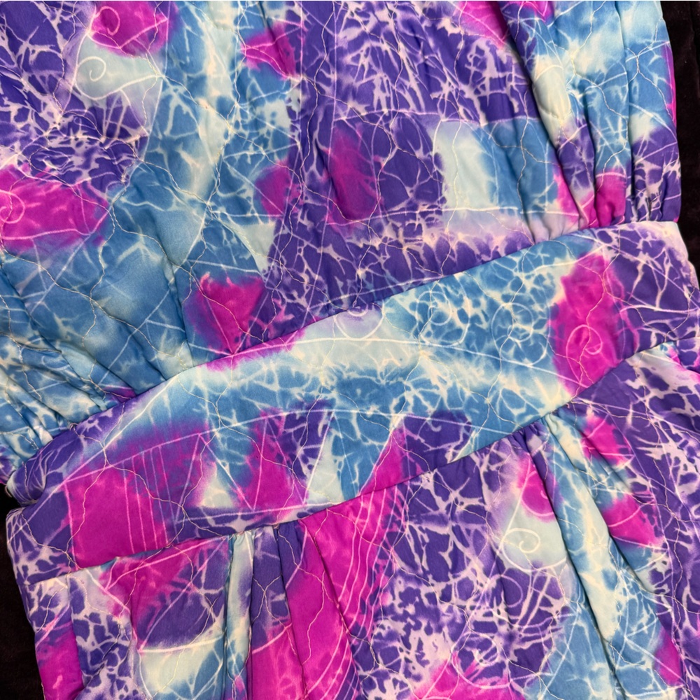 Vintage Purple Blue & Pink 60’s 70’s quilted long sleeve pencil Maxi Dress XS - Picture 4 of 16